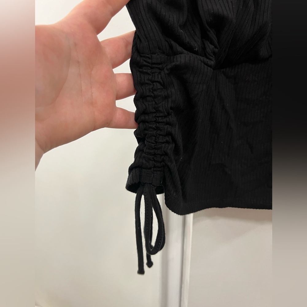 NoBoundaries Junior’s Scrunched Ribbed Black Top Size XL(15-17) Crop Top - Picture 5 of 5